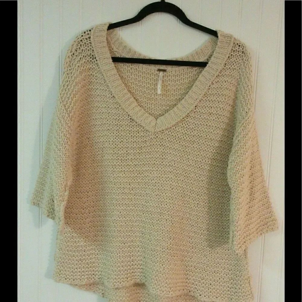Free People sweater chunky v-neck pale pink sz Med